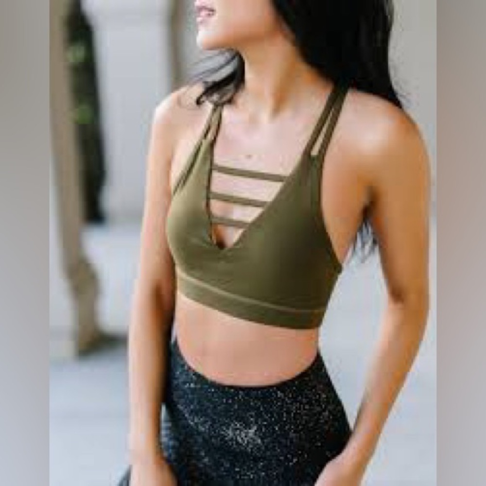 ZYIA Active Olive Green Grid Sports Bra - XL